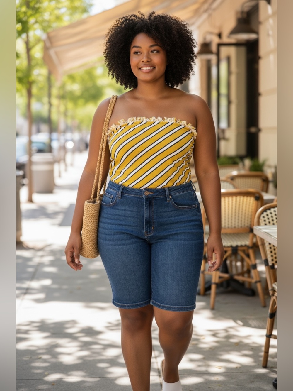Solid Yellow Striped Fringe Bandeau Camisole